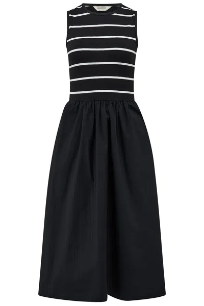 Sugarhill Brighton Women's Lorena Jersey & Woven Mix Midi Dress, Black, White, Stripe