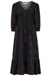 Sugarhill Brighton Women's Magdalene Shirred Midi Dress, Black, Dotted Waves In Black