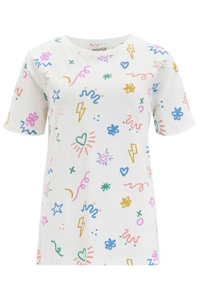 Sugarhill Brighton Women's Maggie T-shirt Off-white, Doodle Print In Multi