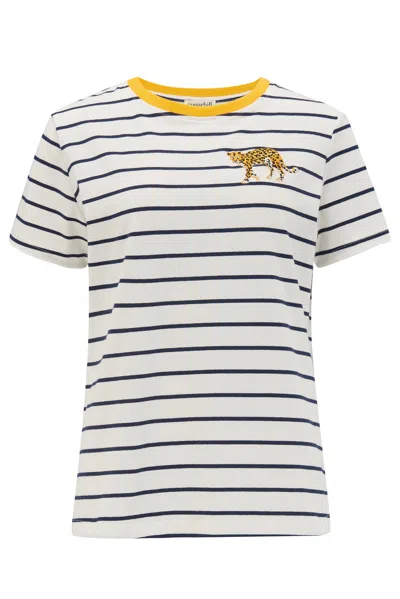 Sugarhill Brighton Women's Maggie T-shirt, Off White Navy, Leopard Embroidery