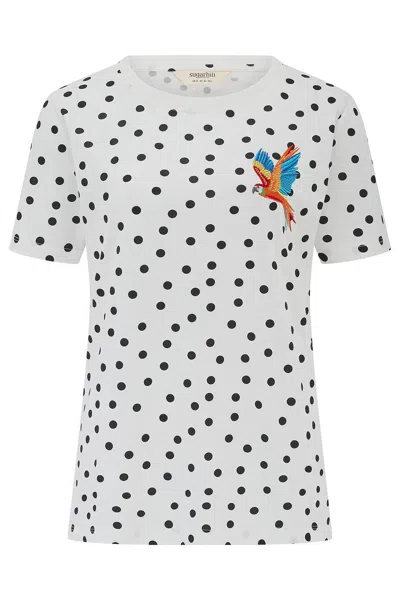 Sugarhill Brighton Women's Maggie T-shirt Off White, Black Spots, Parrot In Multi