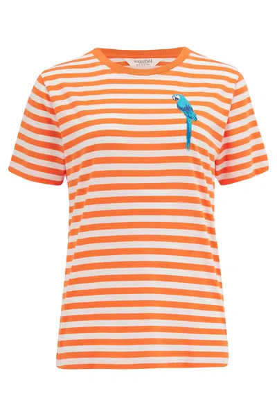 Sugarhill Brighton Women's Maggie T-shirt Off-white, Orange, Stripy Parrot