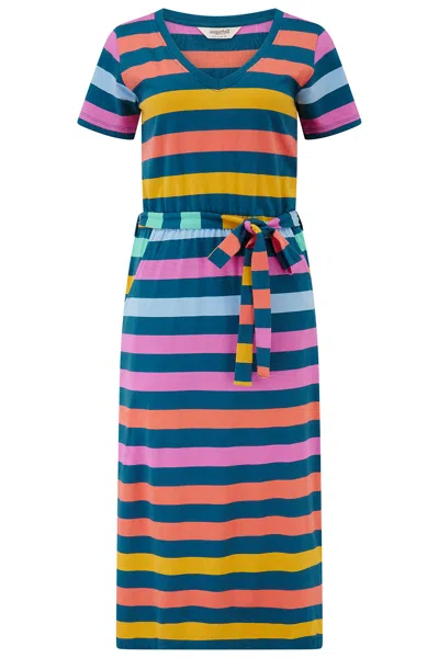Sugarhill Brighton Women's Mara V-neck Jersey Midi Dress Green, Multi, Staggered Pop Rainbow