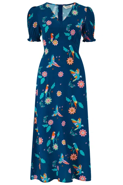 Sugarhill Brighton Women's Maryjane Midi Dress Teal, Parrot Floral In Blue
