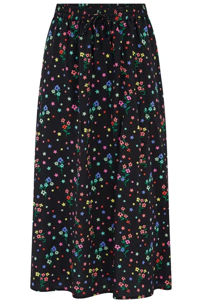 Sugarhill Brighton Women's Melody Midi Skirt Black Rainbow Sprigs