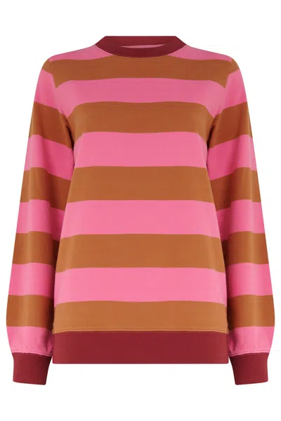 Sugarhill Brighton Women's Mindy Blouson Sleeve Sweatshirt Pink Brown Stripe In Brown/pink