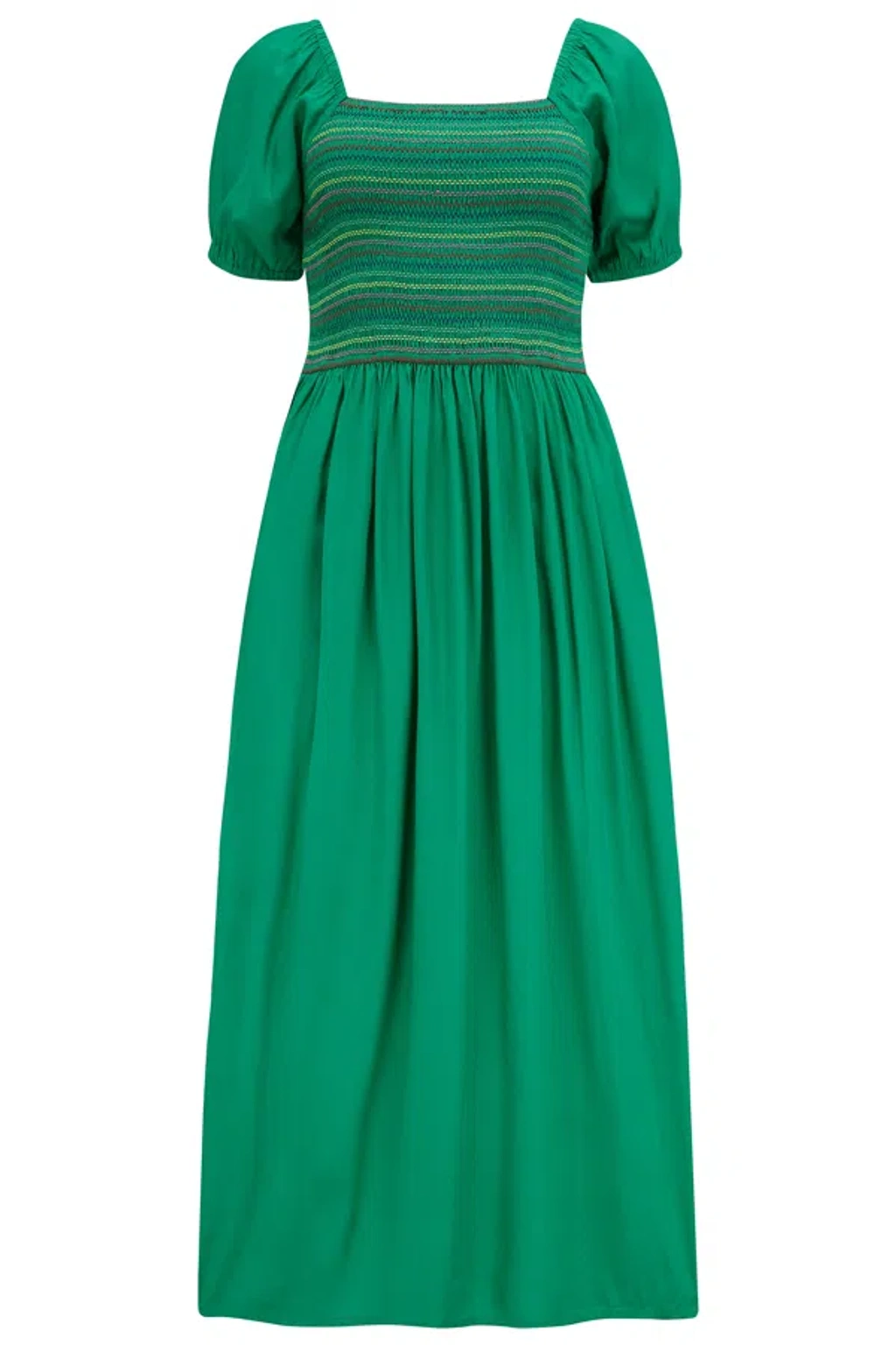 Sugarhill Brighton Women's Octavia Midi Shirred Dress Green, Rainbow  Shirring | ModeSens
