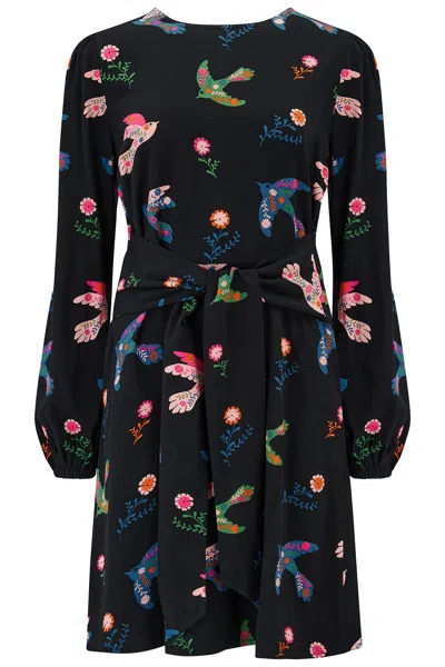 Sugarhill Brighton Women's Oksana Mini Dress, Black, Rainbow Folk Bird In Multi