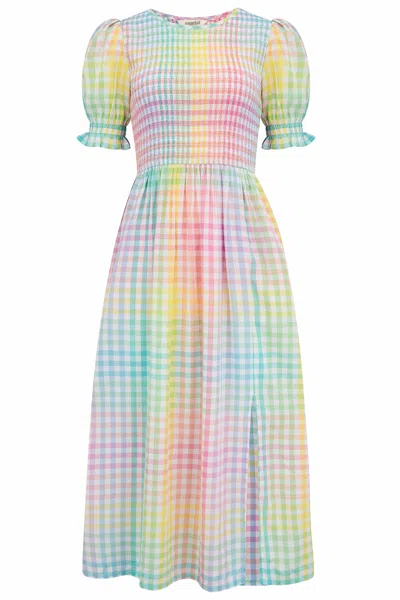 Sugarhill Brighton Women's Ophelia Midi Shirred Dress Multi, Pastel Gingham In Gray