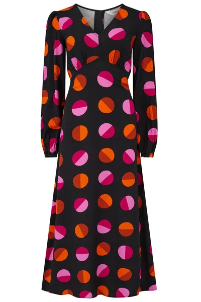 Sugarhill Brighton Women's Orange / Black Marcie Midi Dress Black Split Polka In Multi