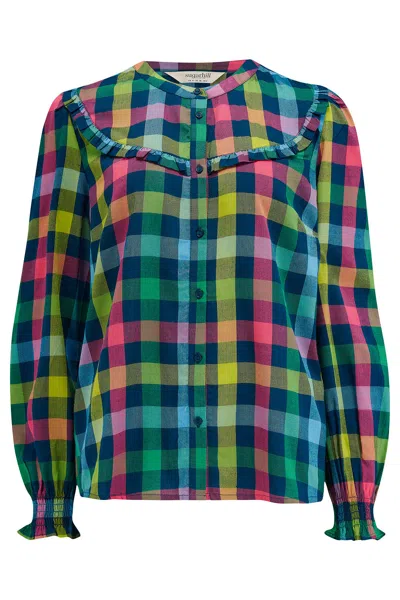 Sugarhill Brighton Women's Paloma Frill Shirt Multi, Midnight Gingham In Blue/green/pink