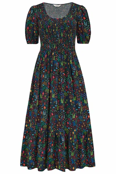 Sugarhill Brighton Women's Patrice Shirred Midi Dress Black, Underwater Ditsy