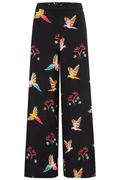 Sugarhill Brighton Women's Patsy Palazzo Pants Black, Tropical Parrots