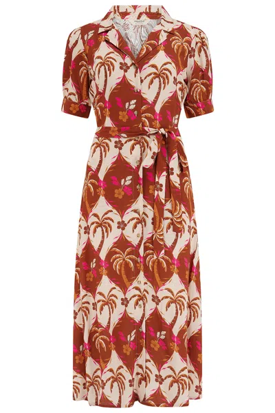 Sugarhill Brighton Women's Penelope Midi Shirt Dress Browns, Palm Waves Tile