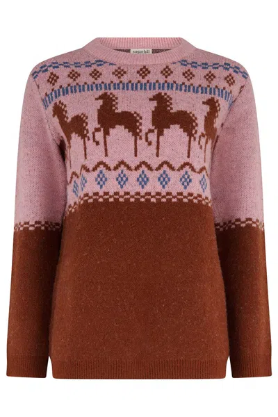 Sugarhill Brighton Women's Pink / Brown Devin Sweater Pink Brown Horses
