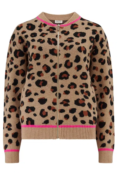 Sugarhill Brighton Women's Pink / Brown Solana Knitted Bomber Tan Black, Natural Leopard In Multi