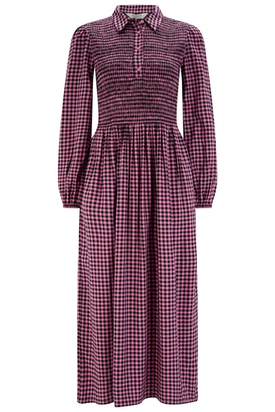 Sugarhill Brighton Women's Pink Diana Shirred Midi Dress Rose Gingham