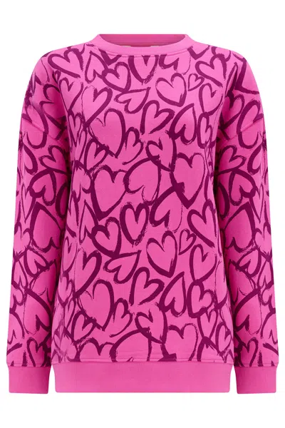 Sugarhill Brighton Women's Pink Eadie Relaxed Sweatshirt Magenta Hearts