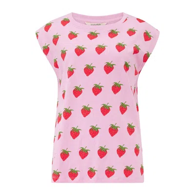 Sugarhill Brighton Women's Pink / Purple Chrissy Relaxed Tank T Shirt Pink, Strawberries