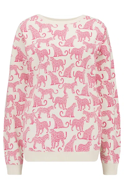 Sugarhill Brighton Women's Pink / Purple / White Eadie Relaxed Sweatshirt Off White, Pink Leopards In Pink/purple/white