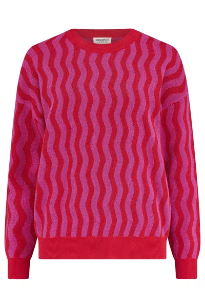 Sugarhill Brighton Women's Pink / Red Andi Sweater Pink Red, Wavy Stripes