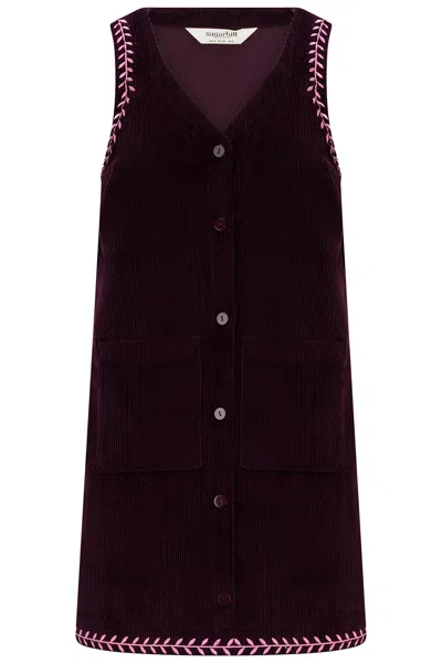 Sugarhill Brighton Women's Purple Vera Cord Tunic Dress Dark Plum Embroidered