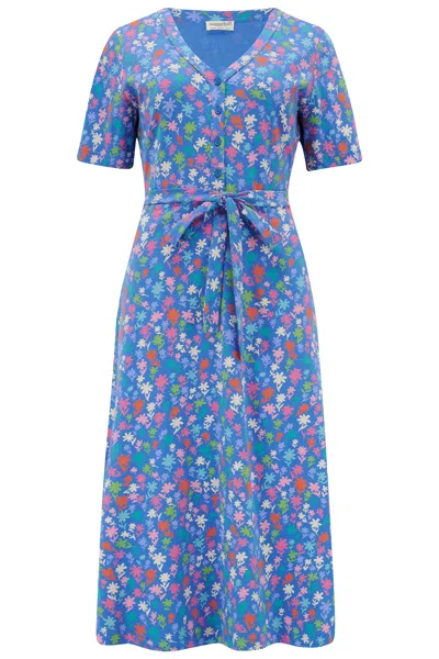 Sugarhill Brighton Women's Raphaela Jersey Midi Dress Blue, Rainbow Floral