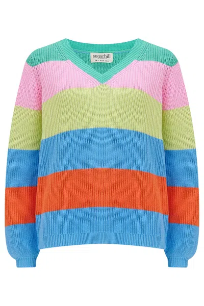 Sugarhill Brighton Women's Rashina V Neck Jumper, Multi, Bold Stripes