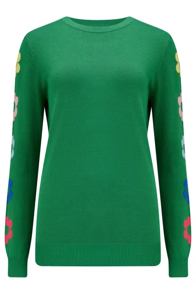 Sugarhill Brighton Women's Rita Sweater Green, Flower Sleeves