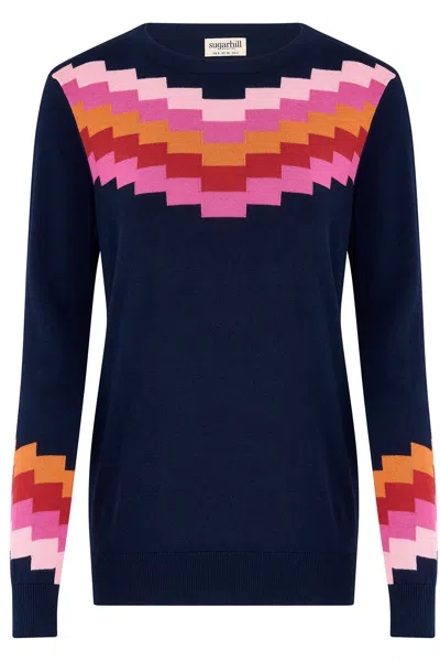 Sugarhill Brighton Women's Rita Sweater Navy Chevron In Blue