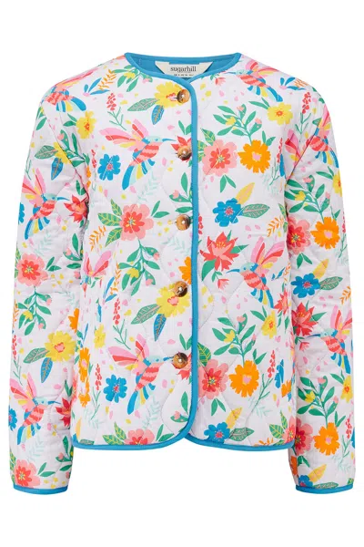 Sugarhill Brighton Women's Rocco Quilted Jacket Off-white, Tropical Hummingbird In Multi