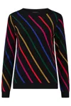 Sugarhill Brighton Women's Rowena Sweater Black, Rainbow Sliding Stripes In Black