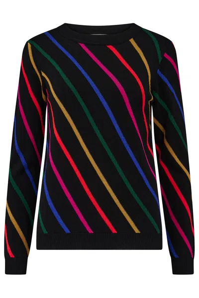 Sugarhill Brighton Women's Rowena Sweater Black, Rainbow Sliding Stripes