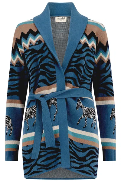 Sugarhill Brighton Women's Saira Belted Cardigan Blue, Desert Zebra In Multi