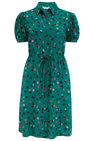 Sugarhill Brighton Women's Salma Shirt Dress Green, Rainbow Dappled Spot In Gray