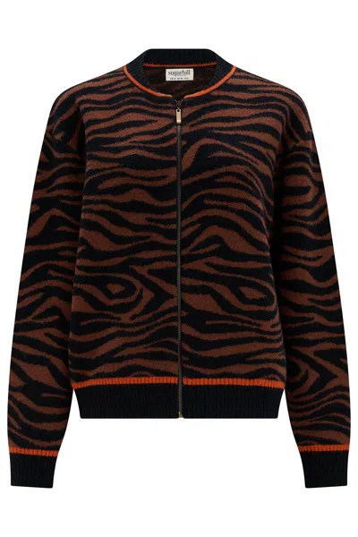 Sugarhill Brighton Women's Solana Knitted Bomber Jacket Brown Black Tiger