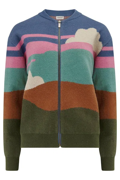 Sugarhill Brighton Women's Solana Knitted Bomber Multi, Cloudy Hills