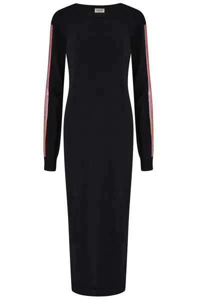 Sugarhill Brighton Women's Sonia Knit Midi Dress Black, Sequin Stripes