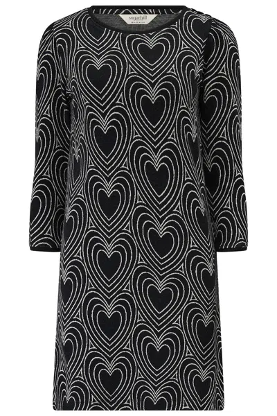 Sugarhill Brighton Women's Tamara Jersey Jacquard Mini Dress Black, Off White, Heart Explosion