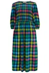 Sugarhill Brighton Women's Ursula Shirred Midi Dress Multi, Midnight Gingham In Blue/green/pink