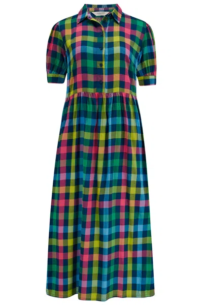 Sugarhill Brighton Women's Willet Midi Smock Dress Multi, Midnight Gingham In Blue/green/pink
