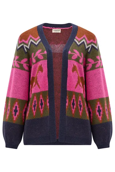 Sugarhill Brighton Women's Yvette Cardigan Horses In Blue/brown/green/pink