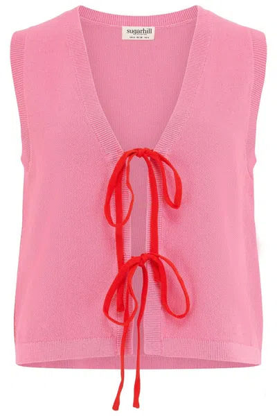 Sugarhill Brighton Women's Zina Knit Vest Pink, Red Tipping