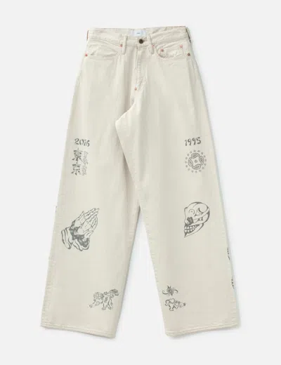 Sugarhill Tattoo Flash Print Modern Denim Wide Cut In Brown