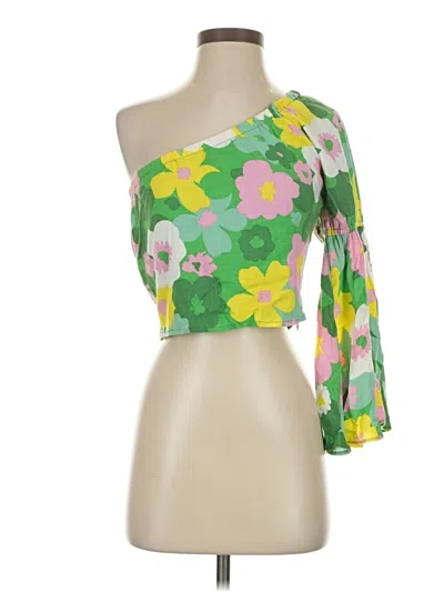 Pre-owned Sugarlips 3/4 Sleeve Top Green One Shoulder Neckline Tops