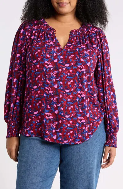 Sugarlips Abstract Smocked Top In Burgundy-pink
