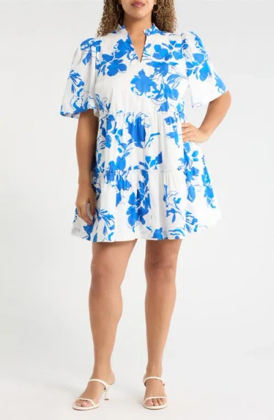 Sugarlips Aby Floral Dixie Tiered Cotton Dress In White