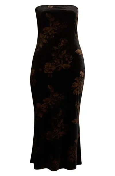 Sugarlips Ace Floral Dynamite Strapless Velvet Dress In Brown