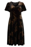 Sugarlips Ace Floral Puff Sleeve Velvet Cocktail Dress In Black