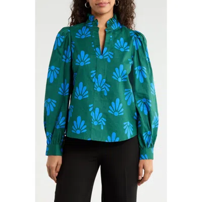 Sugarlips Adelia Geo Floral Split Neck Top In Multi